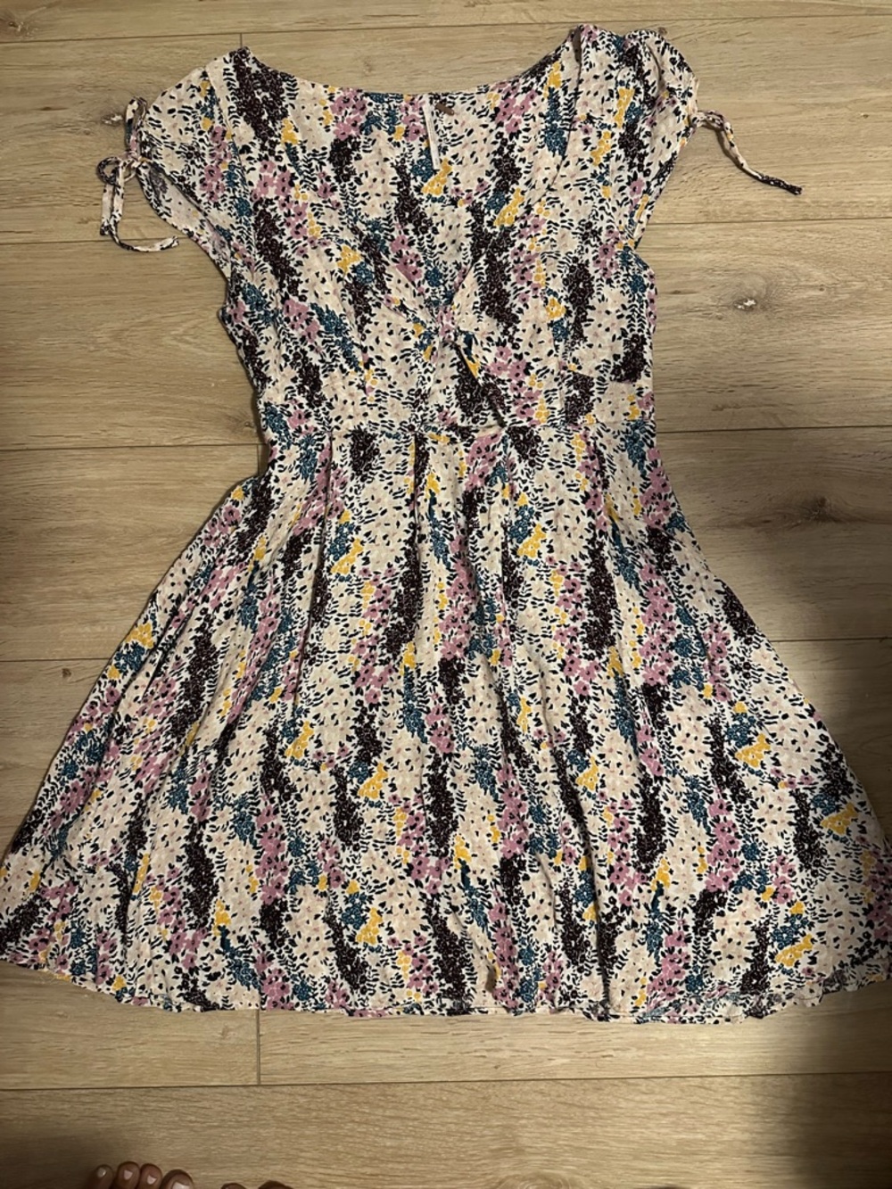 Free People Pink Floral Tie-Front Midi Dress W/ zipper on the side - Picture 2 of 7